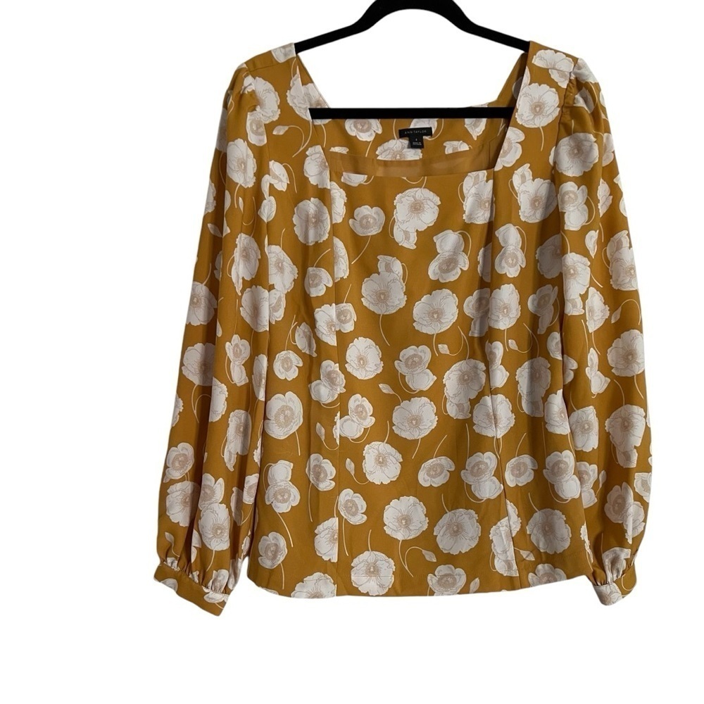 Ann Taylor Floral Square Neck Puff Top Size 8